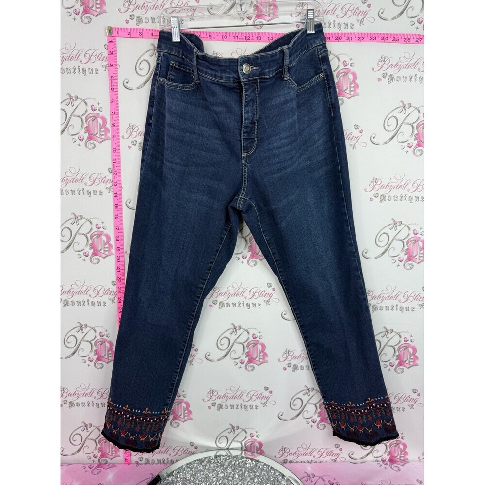St. John's Bay skinny leg Dark Blue Embroidered Hem Jeans